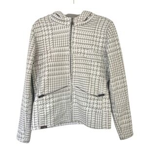 Burton Houndstooth Full Zip Hoodie Ski Jacket Women's Size Medium Grey White